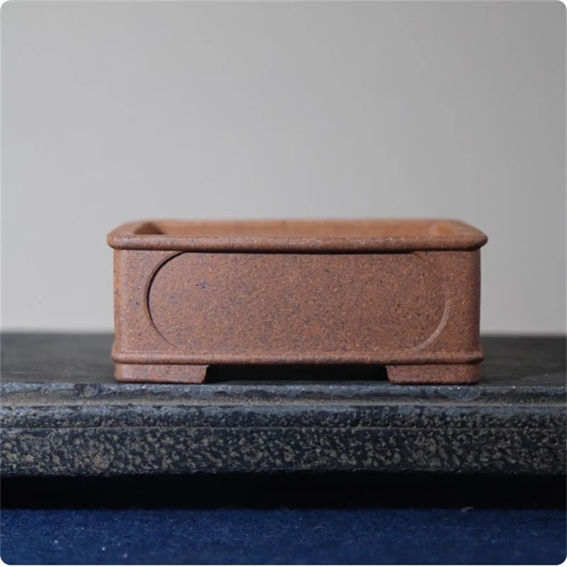 Purple Sand Bonsai Pot,Wood Fired Pot,Yellowish-brown,Small Plant, Traditional Chinese Garden Decoration