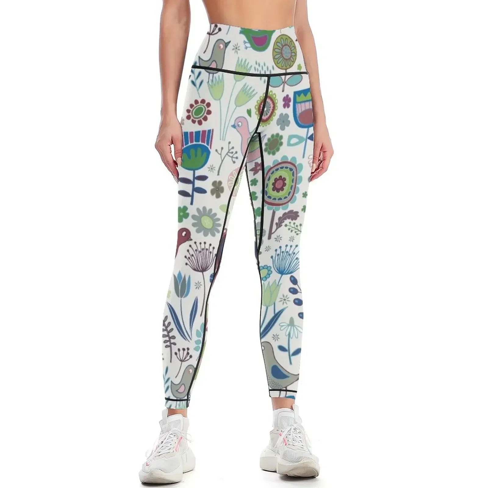 

Birds and Blooms - Iznik - Pretty Floral Bird Pattern by Cecca Designs Leggings sports for push up active wear Womens Leggings