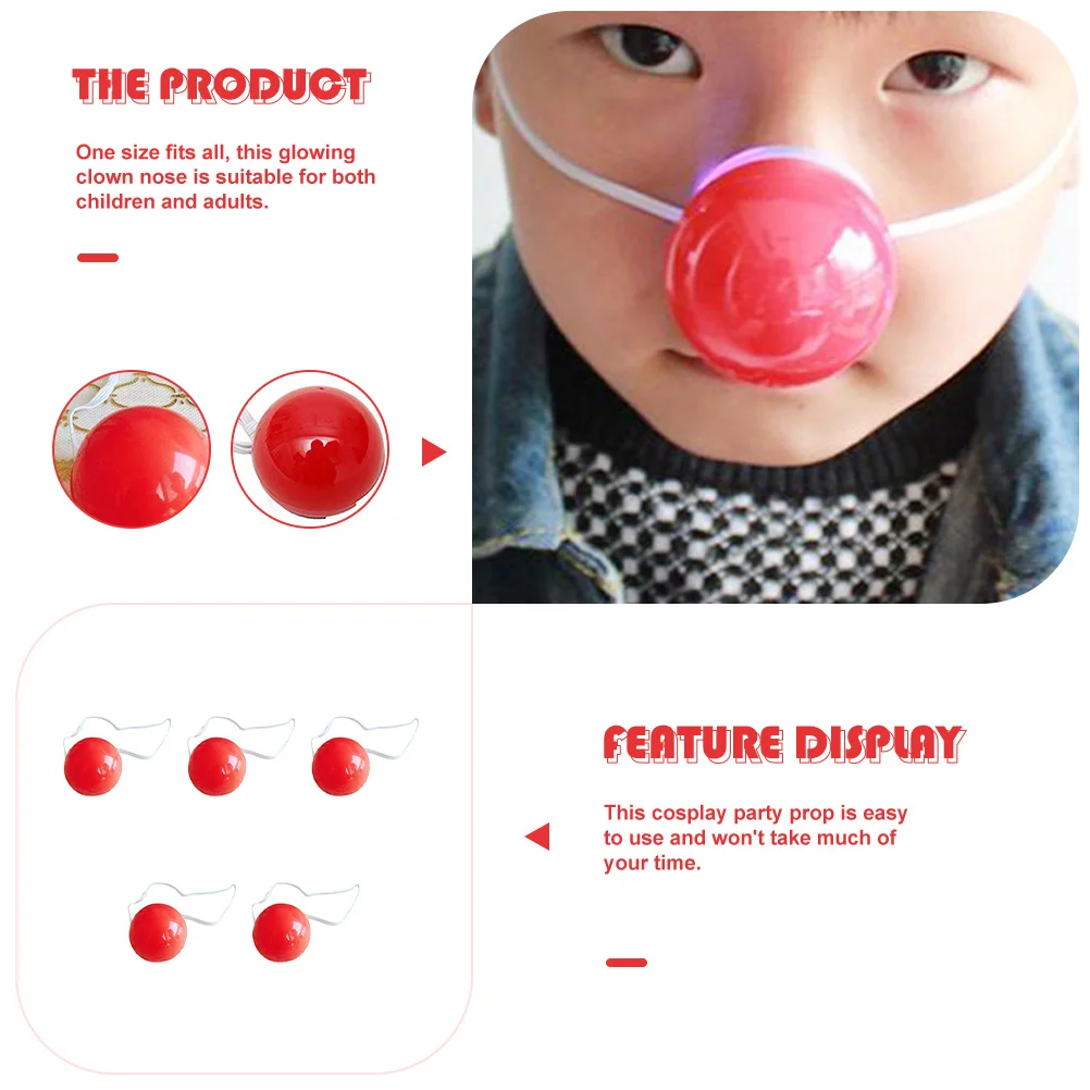 

5Pcs LED Glowing Clown Nose Red Light Up Clown Prop for Cosplay Party Supplies Stage Costume Dress-Up Props Stage Props