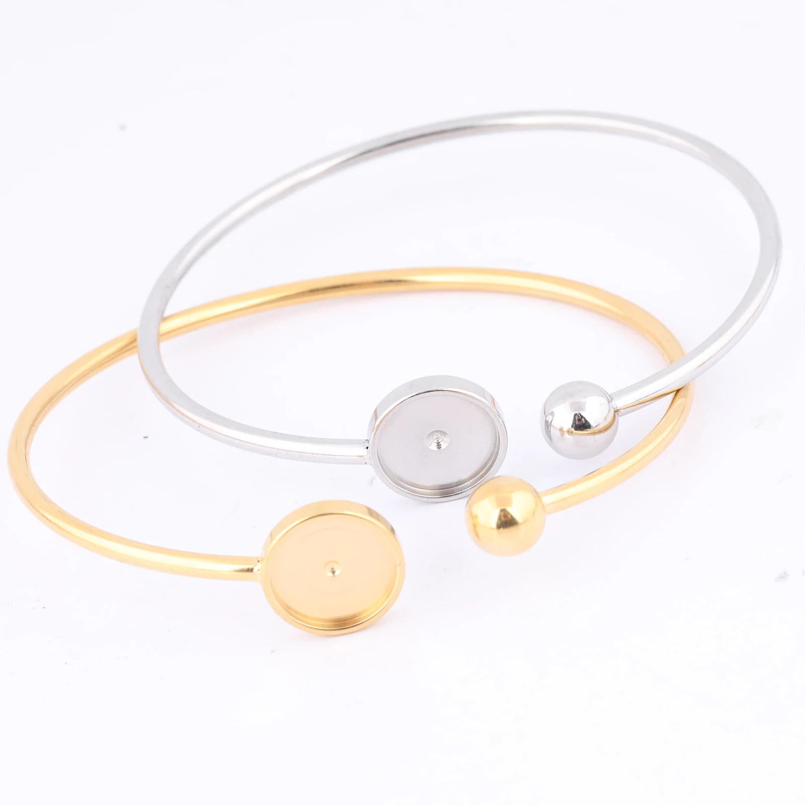 

2pcs Stainless Steel Gold Plated Fit 12mm Cabochon Bracelet Base Blanks Diy 65mm Wide Bendable Cuff Bangle Bezel Settings