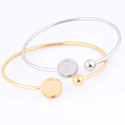 2pcs Stainless Steel Gold Plated Fit 12mm Cabochon Bracelet Base Blanks Diy 65mm Wide Bendable Cuff Bangle Bezel Settings