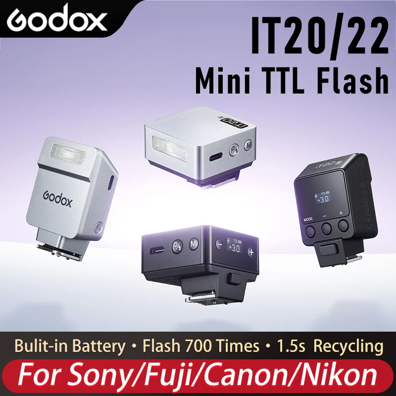 Godox iT20 iT22 C/N/S/F/O Mini Flash TTL 2.4G sans fil sur appareil photo, écran tactile, flash de poche pour Canon, Sony, Nikon, Olympus, Fujifilm