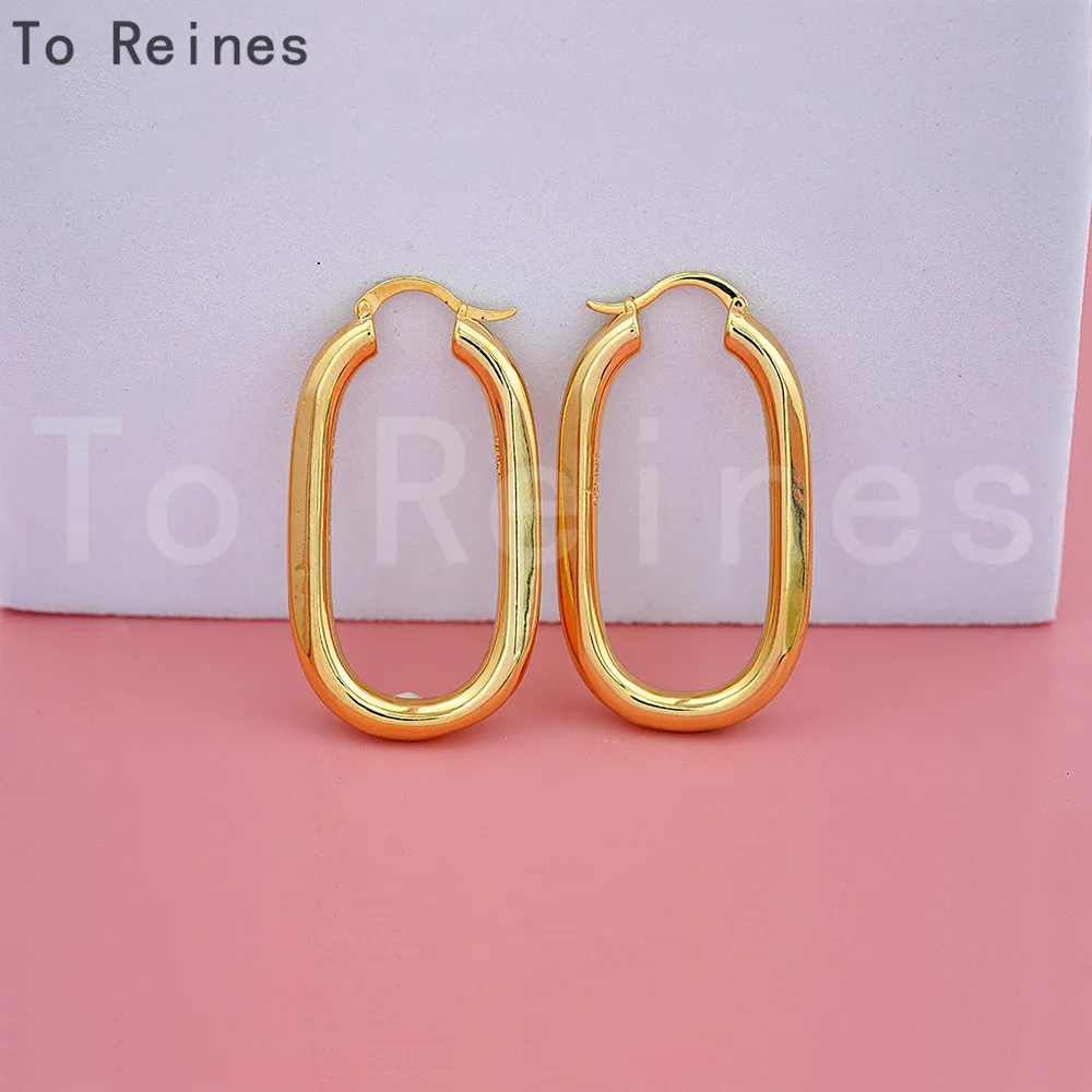 To Reines Fashion Gold Color Geometric U-Shape Hoop Earrings for Women Punk Hip-Hop Metal Round Circle Earrings Party Jewelry