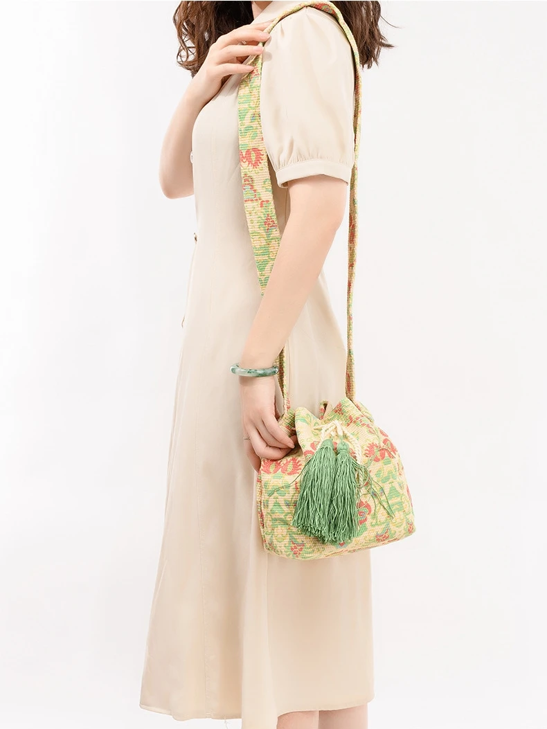 Bolso tipo cubo cruzado, bolso de lona de estilo étnico bohemio, lienzo estampado para mujer, bolsos diarios para ir al trabajo, bolsos de playa para verano