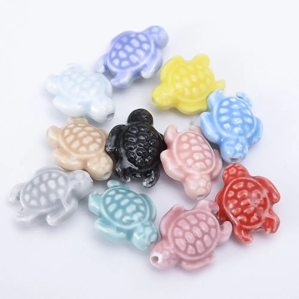 10pcs Handmade Craft Sea Turtle Bead Fresh Color Fashion Ceramic Spacer Loose Beads 3D DIY Accessories Jewelry Making Material