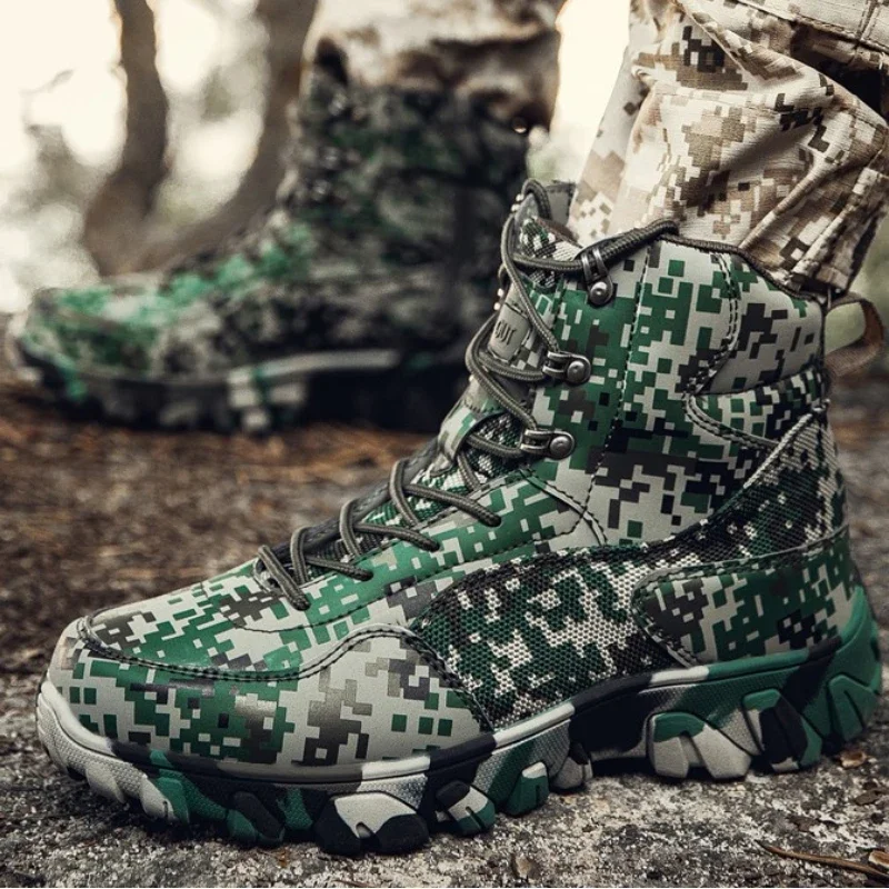 

Men Camouflage Boots Lace Up Round Head High-top Tactical Boots Outdoor Combat Hiking Training Shoes Botas Hombre Shoe for Man