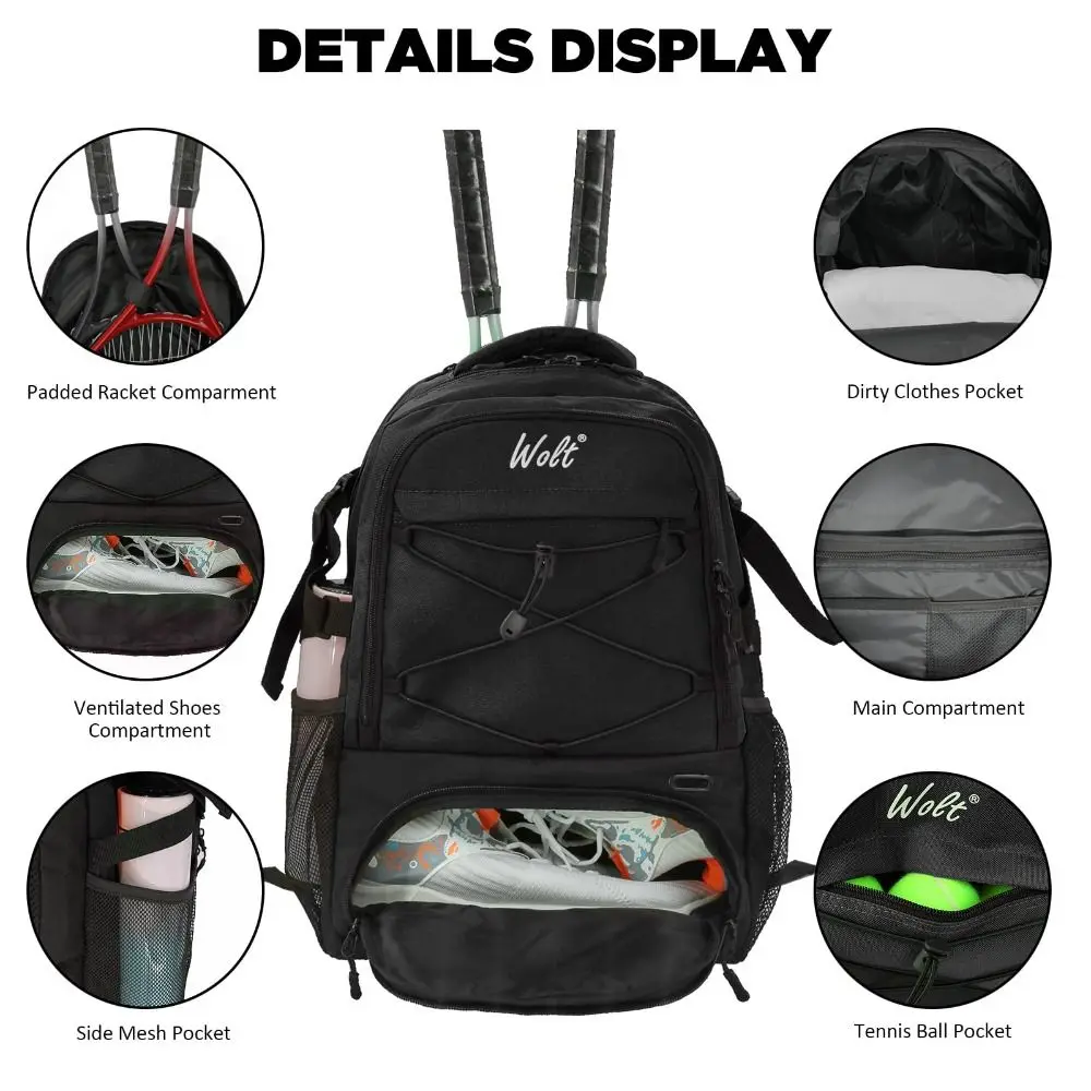 حقيبة تنس ذات سعة كبيرة، حقيبة ظهر مضرب تنس مقاومة للاهتراء وقابلة للتنفس، حقيبة ظهر لكرة السلة