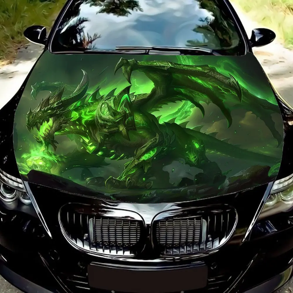 

Evil Green Flame Dragon Car Hood Decal Sticker - Splash-Resistant PVC Vinyl Wrap, Easy Removal No Residue, Fit For Most Vehicles