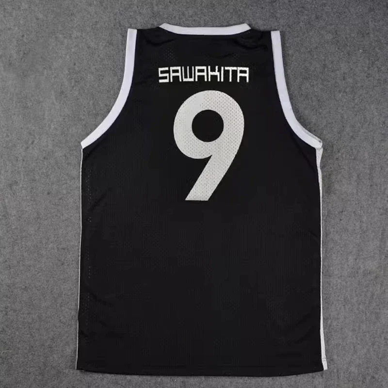 Sannoh Anime Shohoku sekolah basket tim Jersey hitam Akita Eiji 9 Sawakita Jersey atasan pakaian olahraga seragam Cosplay kostum