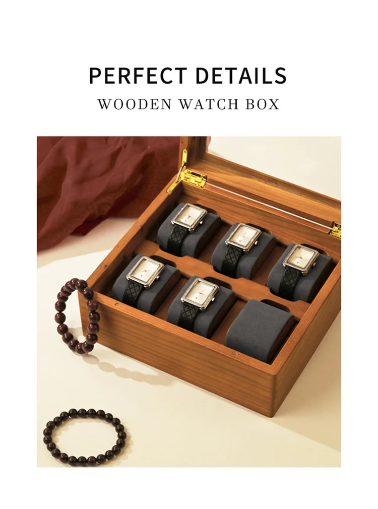 Oirlv Wood Watch Storage Box Delicate Dustproof Glass Cover Watch Box Wristwatch Collection Box Display Storage 6-Gird Watch Box