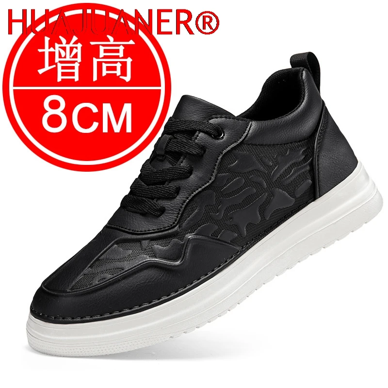 Elevator Shoes for Men 8cm Invisible Height Increase White Sneakers Mens Elevator Invisible Elevate Taller Lift Leather Shoes