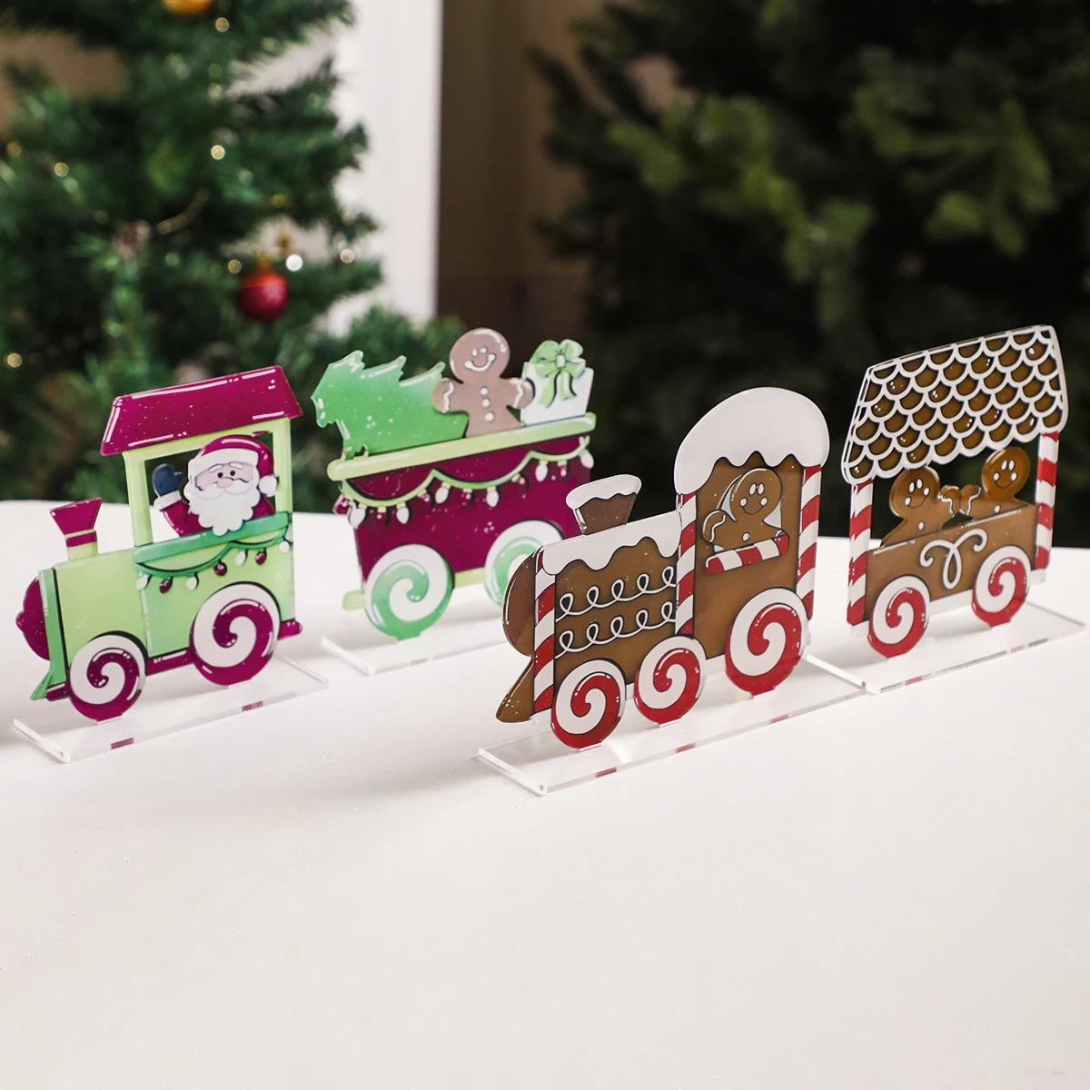 1 Stück Weihnachtszug-Dekoration, Weihnachtsmann- und Lebkuchenmann-Tischdekoration aus Acryl, festliche Desktop-Dekoration für Weihnachtsbaum, Zuhause und Party