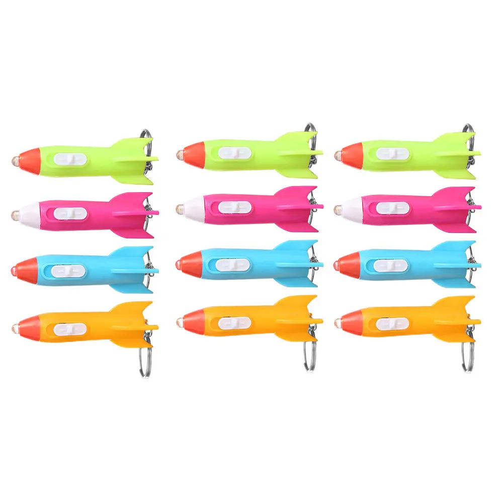 12Pcs Rocket Head Shaped Key Pendant Glowing Night Light Keychain Decor Adorable Modeling Design Multipurpose Bag Hanging