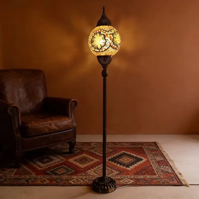 Vintage  Handmade Glass Mosaic Turkish Style Vertical Floor Lamp Unique Art Decoration