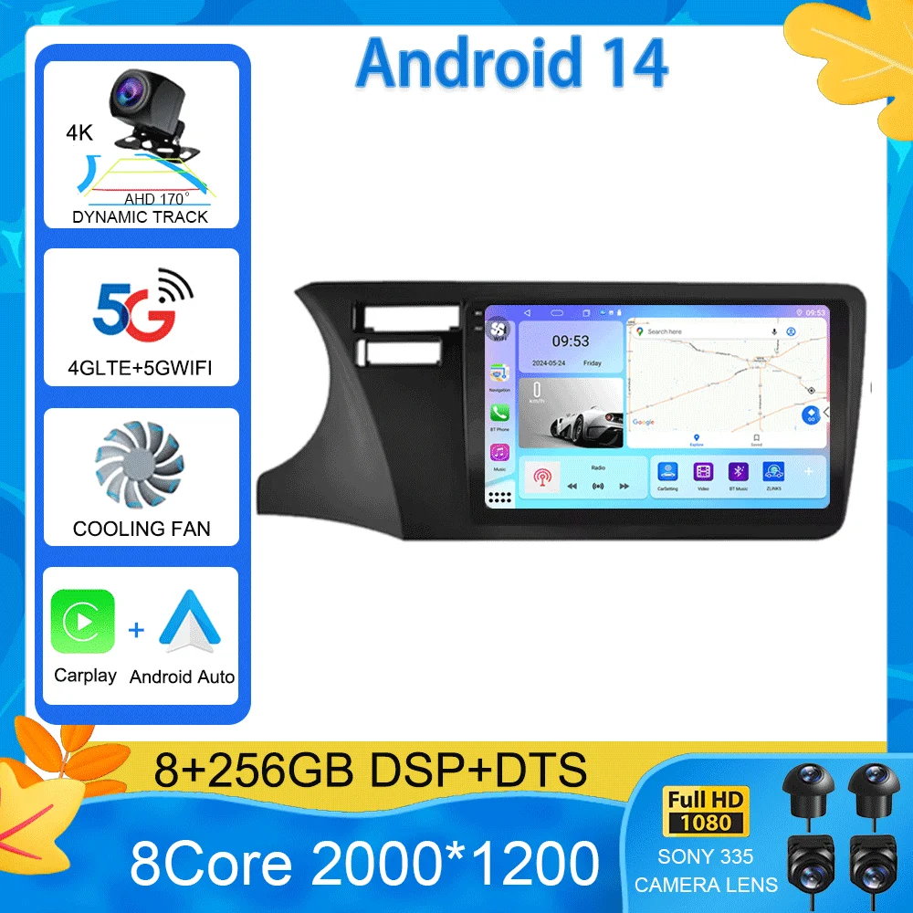 For Fit Honda City 2014 2015 2016 2017 Multimedia Stereo Android 15 Car Radio DVD Video Player Navigation GPS Left Hand Driving