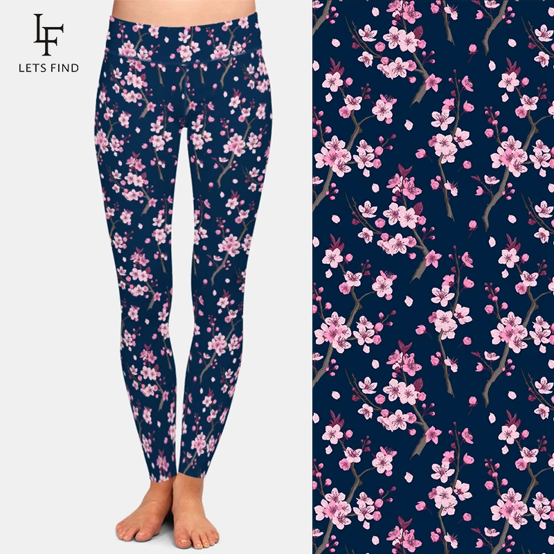 LETSFIND Fashion 3D Cherry Blossom Digital Printing Women Leggings New High Waist Soft Slim Fitness Leggings