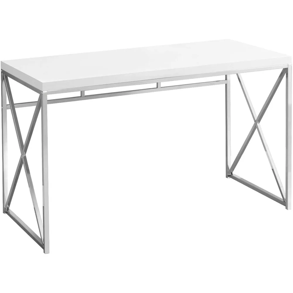 

I 7205 Computer Desk, Home Office, Laptop, Work, Metal, Laminate, Glossy White, Chrome, Contemporary, Modern