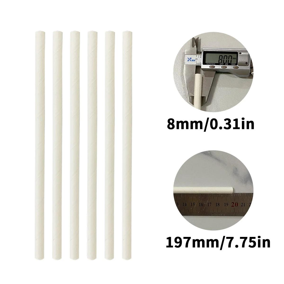 White Flat 8*197MM non-Individually Wrapped Coffice Size Eco-Friendly, Long-Lasting Paper Straws--500 Pcs * 2 Pack