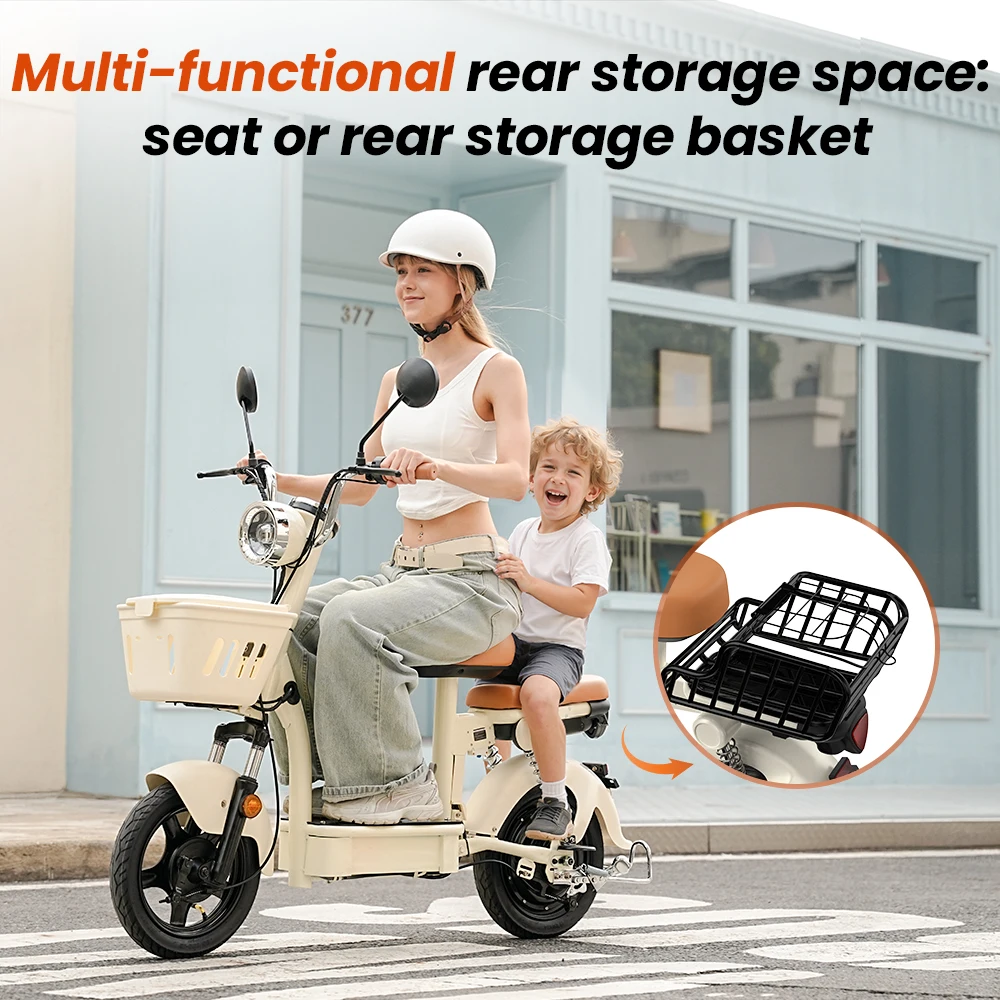 iScooter Y16 14-Zoll City Ride E-Scooter mit doppeltem Komfortsitz und Körben, 1200W 48V20Ah, große Reichweite 90-100km, Elektroroller