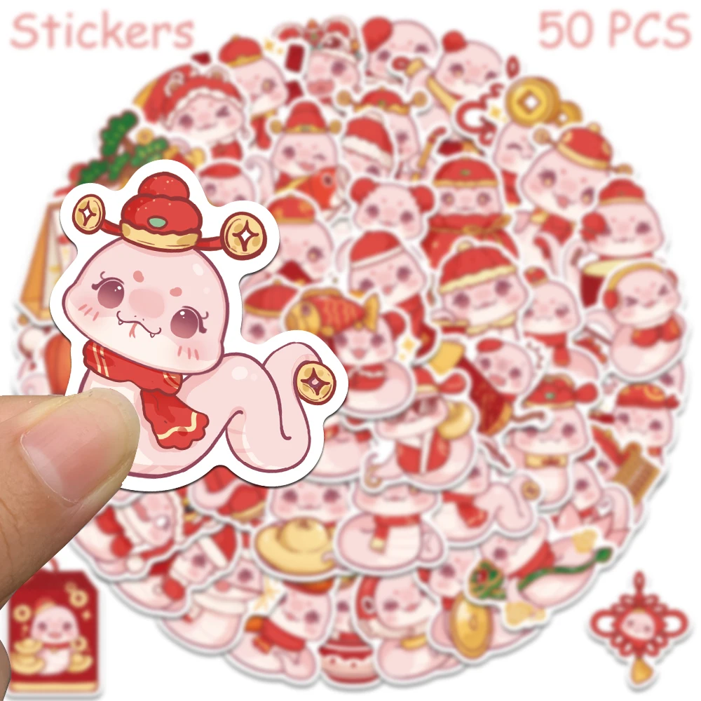 50pcs Cartoon Cute Red Snakes Stickers Decals For Phone Laptop Skateboard Notebook Aesthetic Waterproof Stickers Kids Toys Gifts