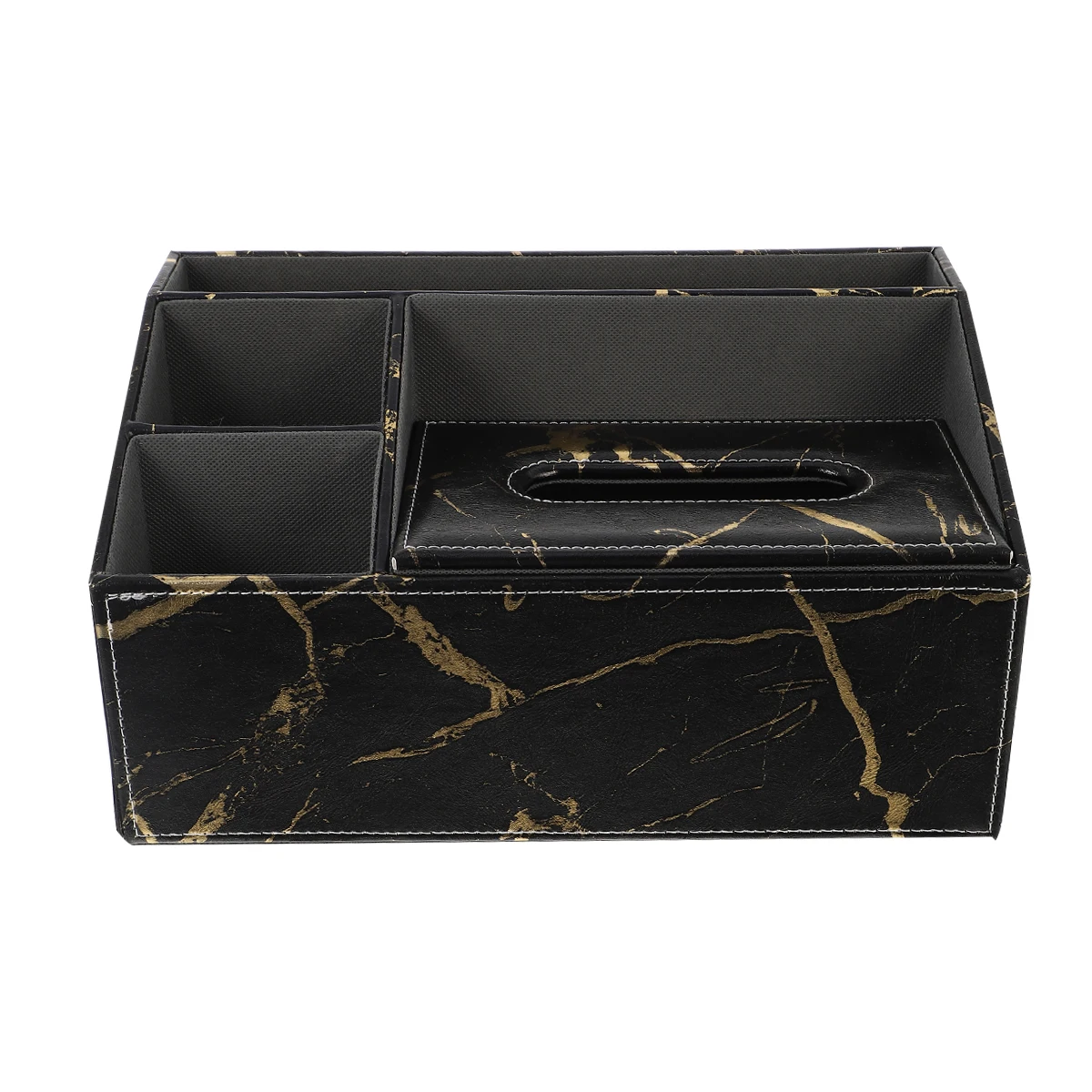 

Wooden Storage Box Remote Controller Facial Tissue Holder Black Home Office Desk Organizer Multifunctional compartments