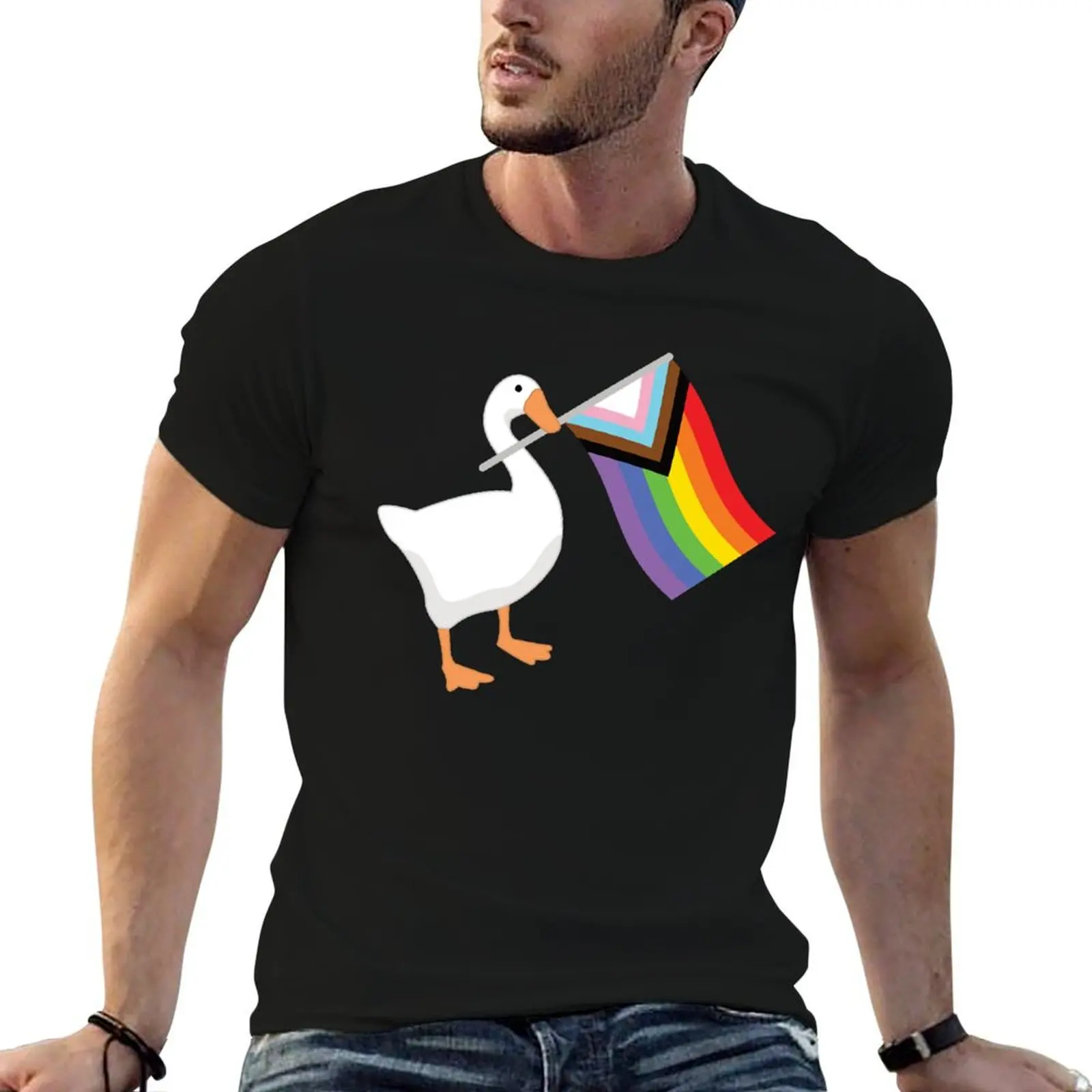 Goose Inclusive Rainbow Pride Flag LGBTQ T-Shirt Basic Regular Fit Casual T-Shirt