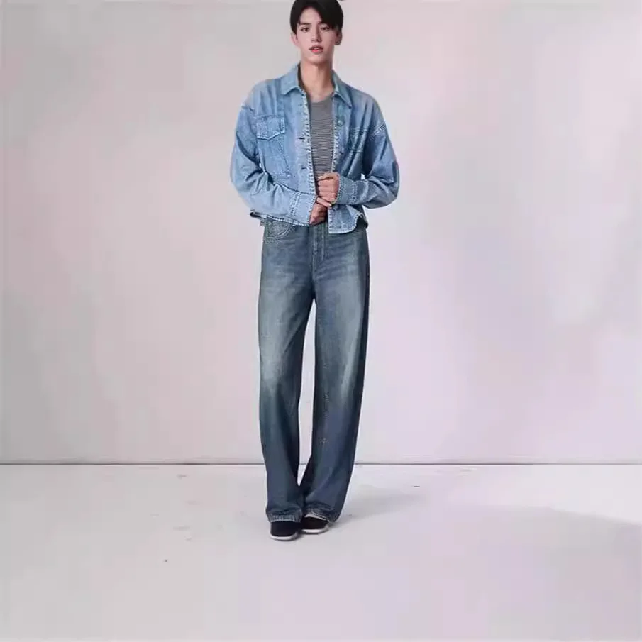 2026 Jeans Wide Leg Pants Women Denim Floor Length Mid Waist Washed Distressed Pockets Vintage Y2k Streetwear Straight Trousers