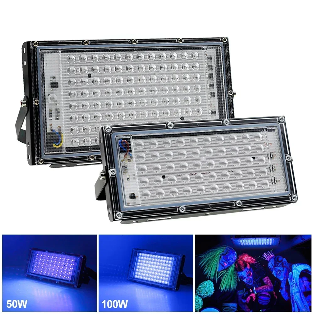 

50W 100W UV Flood Light AC220V 395nm 400nm Ultraviolet Fluorescent Stage Lamp with EU Plug for Bar Dance Party Blacklight