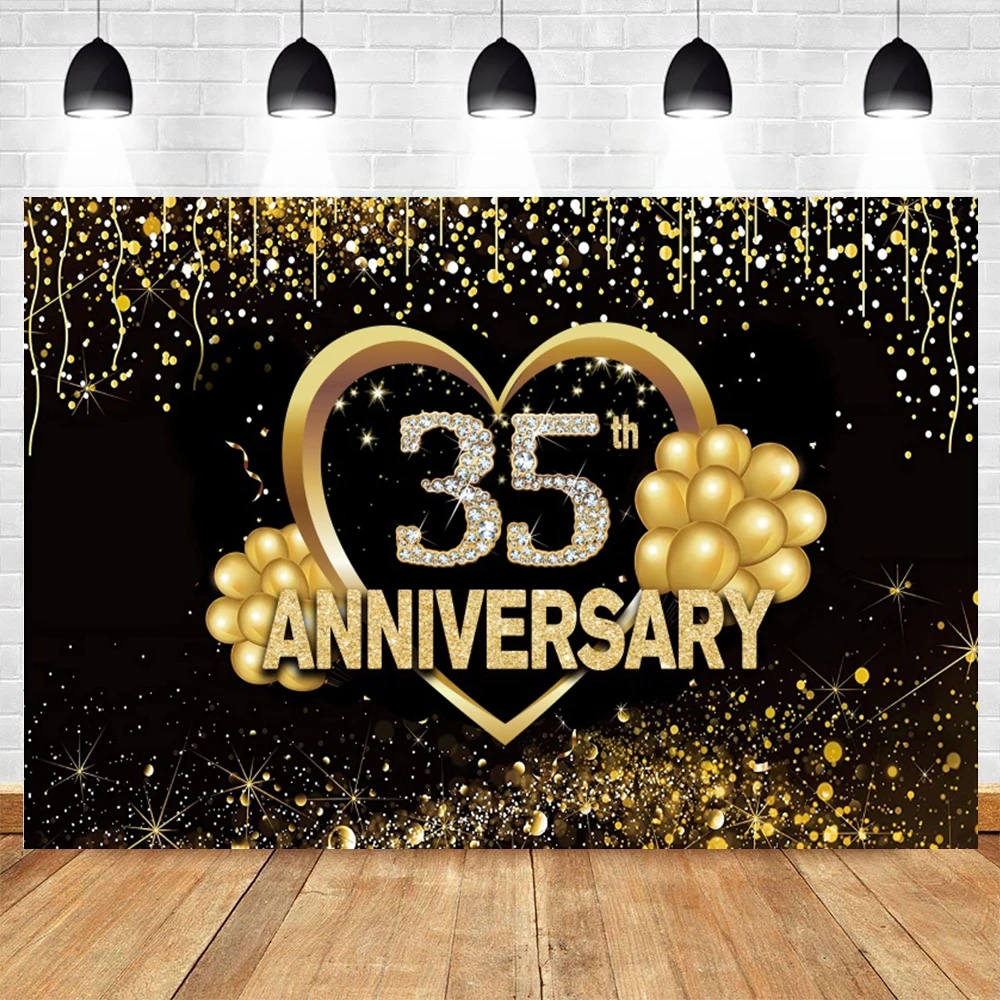 Fondo de feliz aniversario, globo dorado negro, flor, brillo, corazón de amor, cumpleaños, boda, despedida de soltera, fotografía