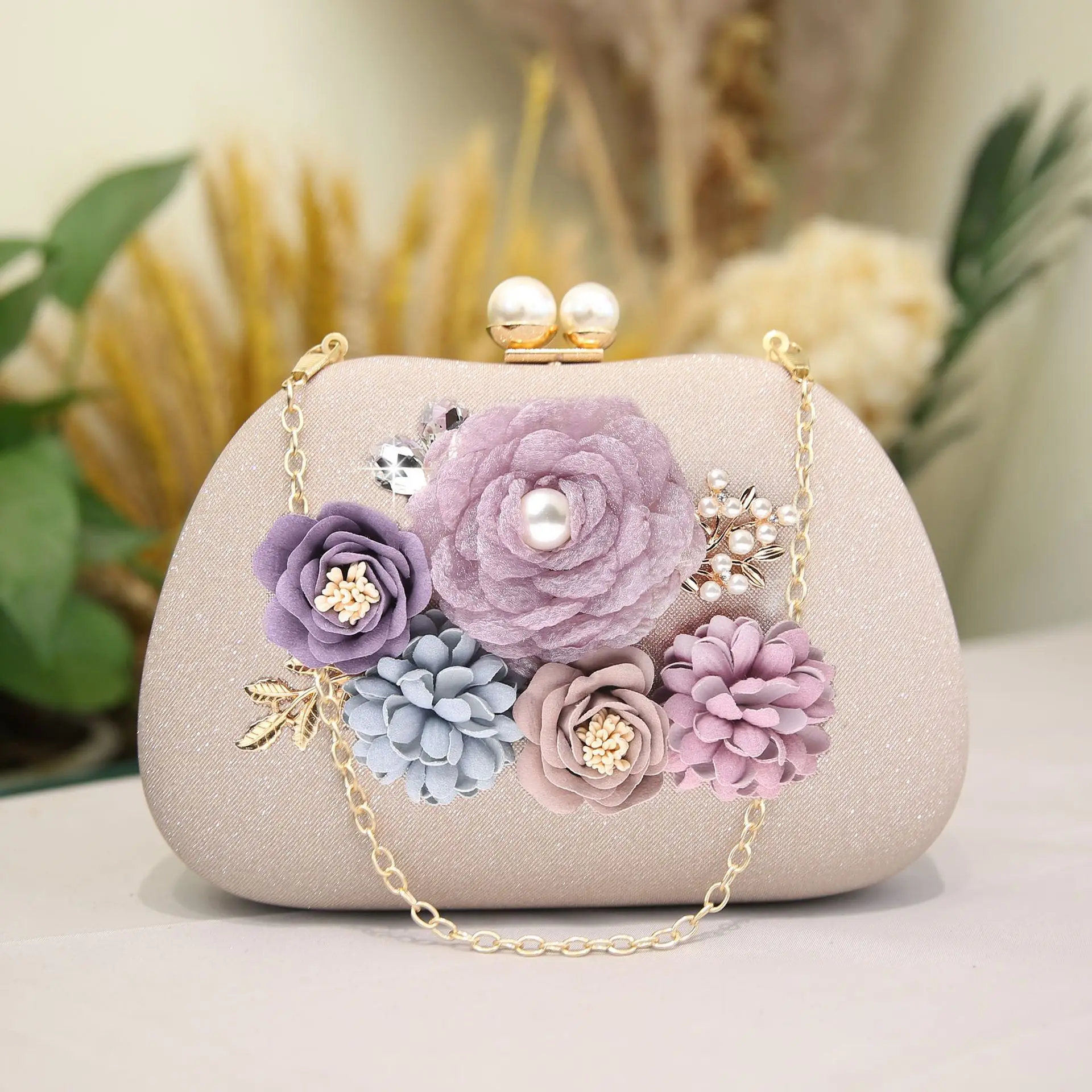 

New Flower Evening Bag Sweet Handbag with Cheongsam Dress Elegant Banquet Bag Vintage Handbag