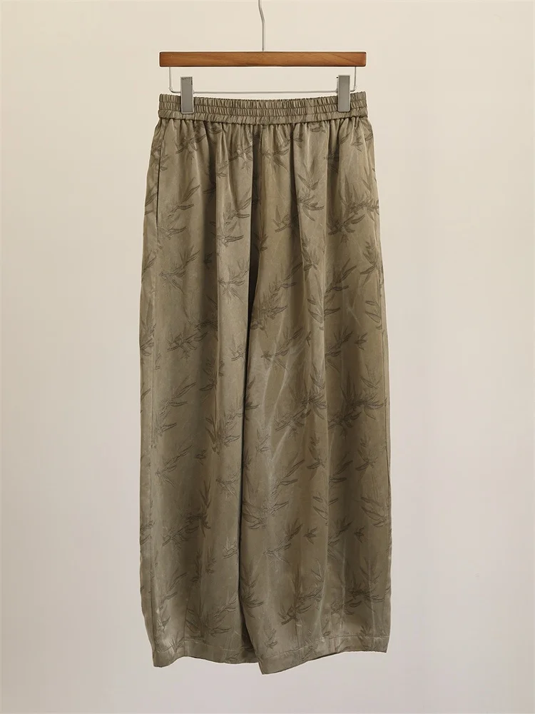 

Широкие брюки в ретро-китайском стиле для женщин, свободные повседневные шелковые гладкие брюки с высокой талией, прямого кроя, облегающие, длинные