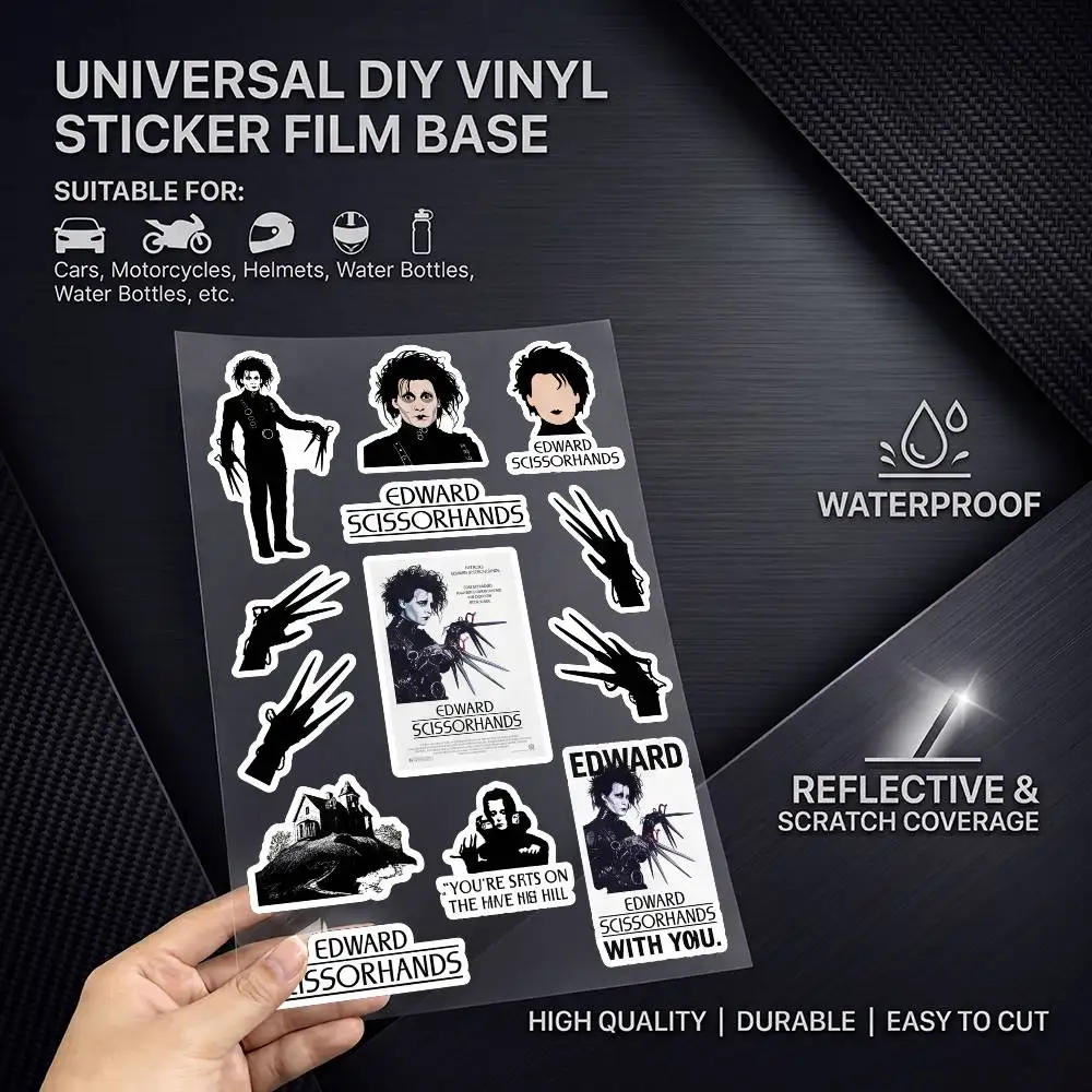 E-EdwardScissorhands-s Universal Multi-Purpose Reflective Stickers Scratch Conceal Auto Bike Helmet Mug Fridge Decoration