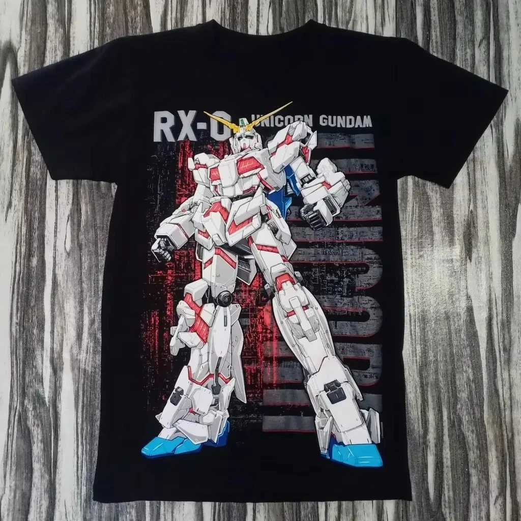 Camiseta Oversize Negra de Algodón con Gráfico de Robot Mecha RX-0 Unicorn Gundam Anime para Hombres y Mujeres Fans, Colección Verano 2026