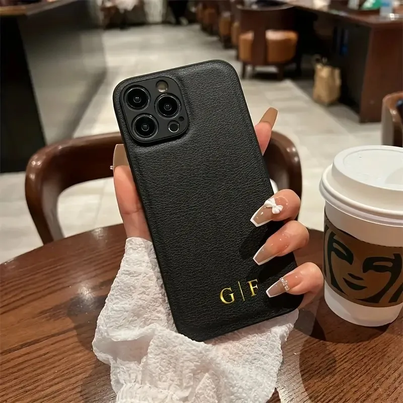 Image of Personalisierte individuelle Namens-Anfangs-DIY-Handyhülle für iPhone 17 Pro Max 16e 16 15 14 13 12 11 Pro Max 16 Plus Xs Max Lederhülle