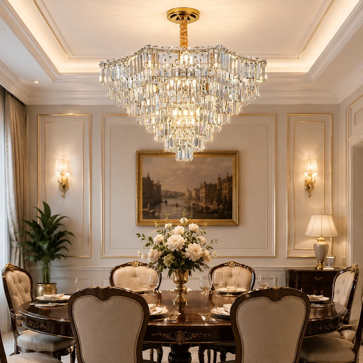 Light Luxury Living Room Crystal Chandelier with Glass Triangle Strips