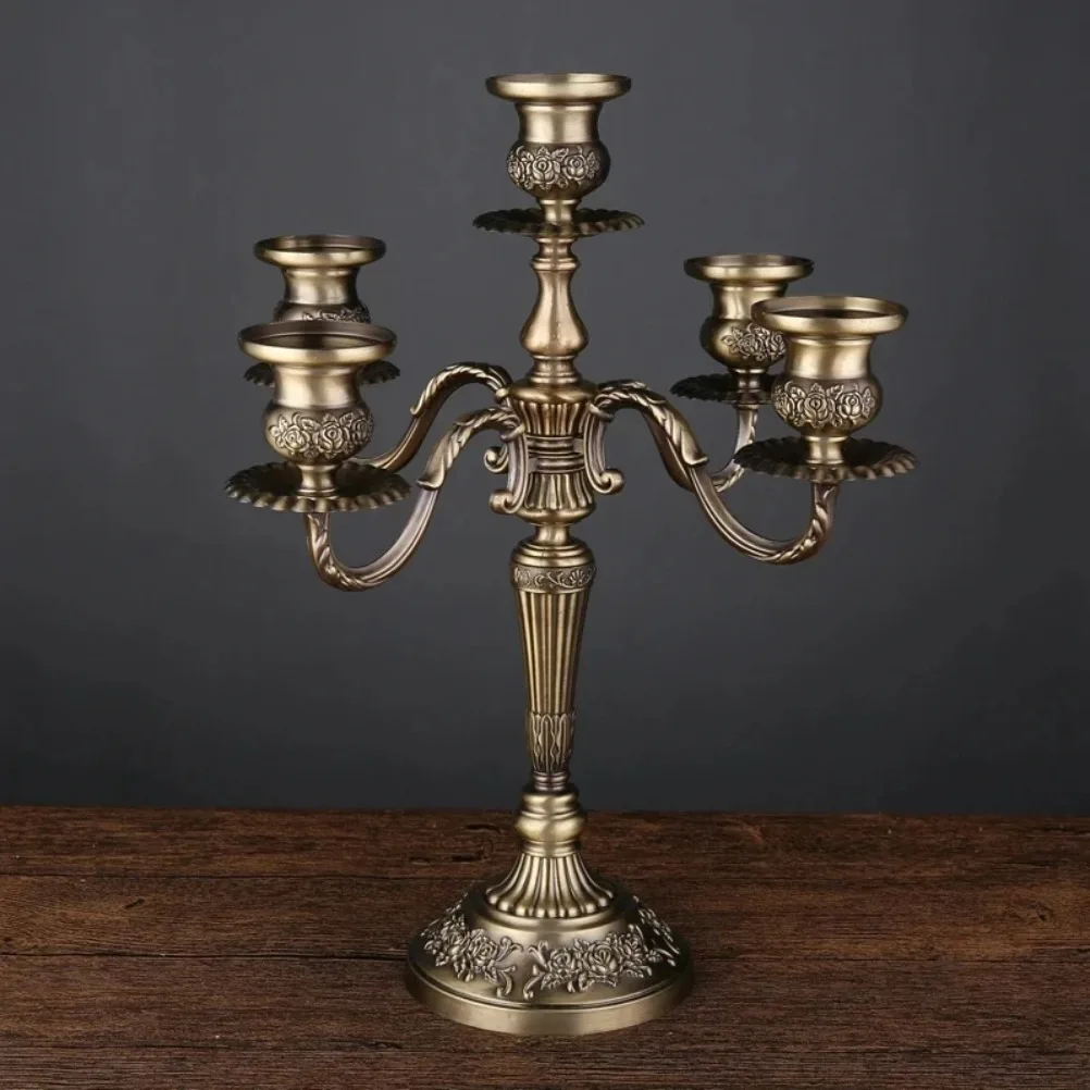 Retro Bronze Candlesticks Metal 5-arms/3 Arms Candle Holders Wedding Table Home Decoration Desktop Ornament Vintage Candle Stand