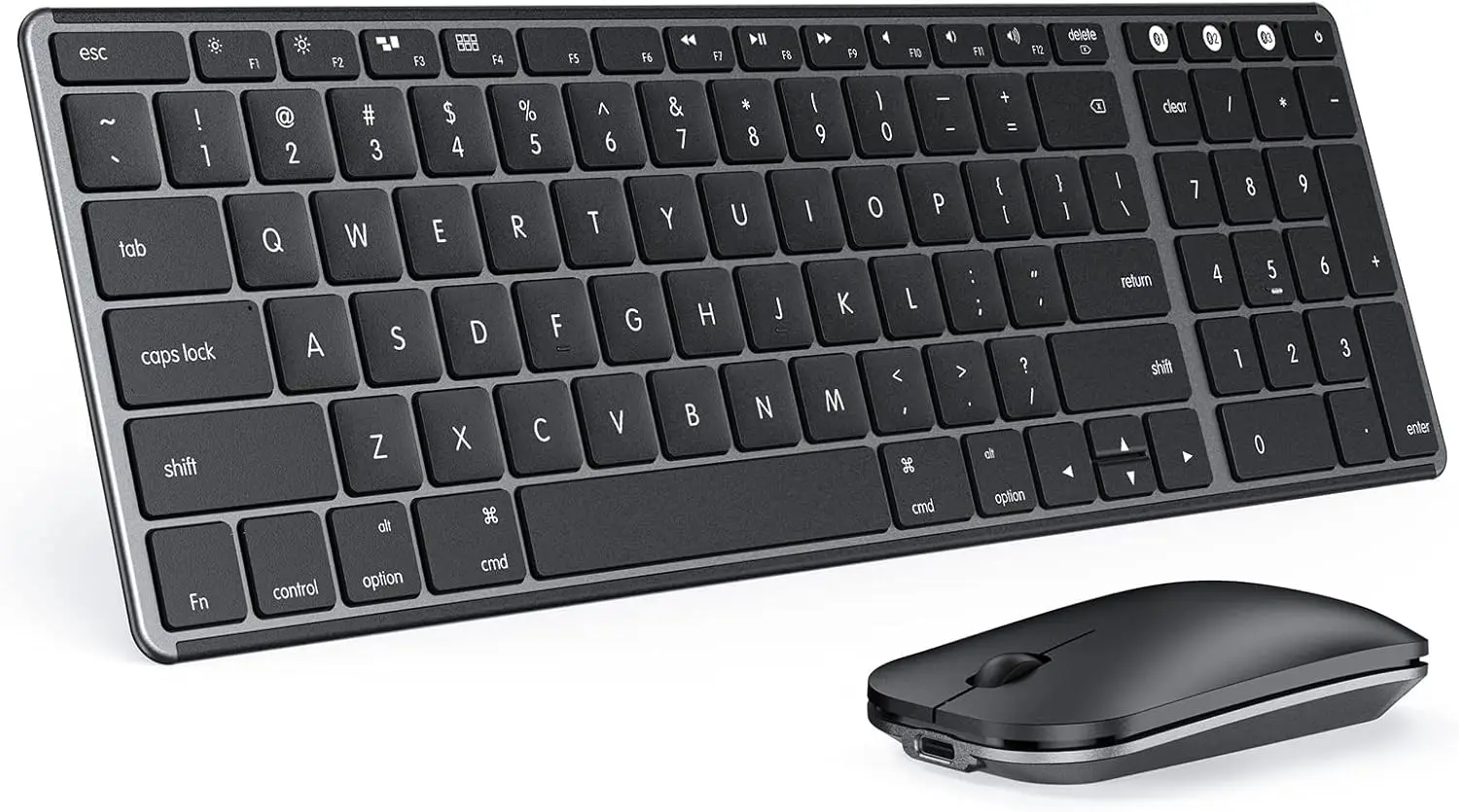Rechargeable Slim Wireless Keyboard Mouse Combo for Mac, iPad, Multi-Device Connection, Black Gray