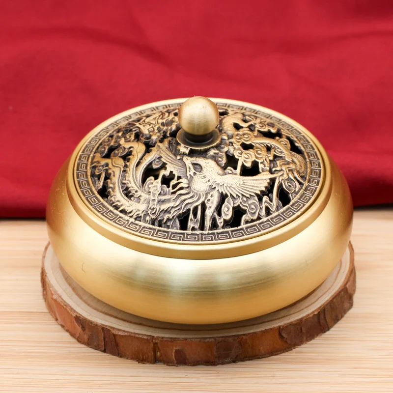 

Brass Dragon and Phoenix Incense Burner Mosquito Coil Holder Creative Desktop Ornament Hollow Vintage Craft Factory Wholesale