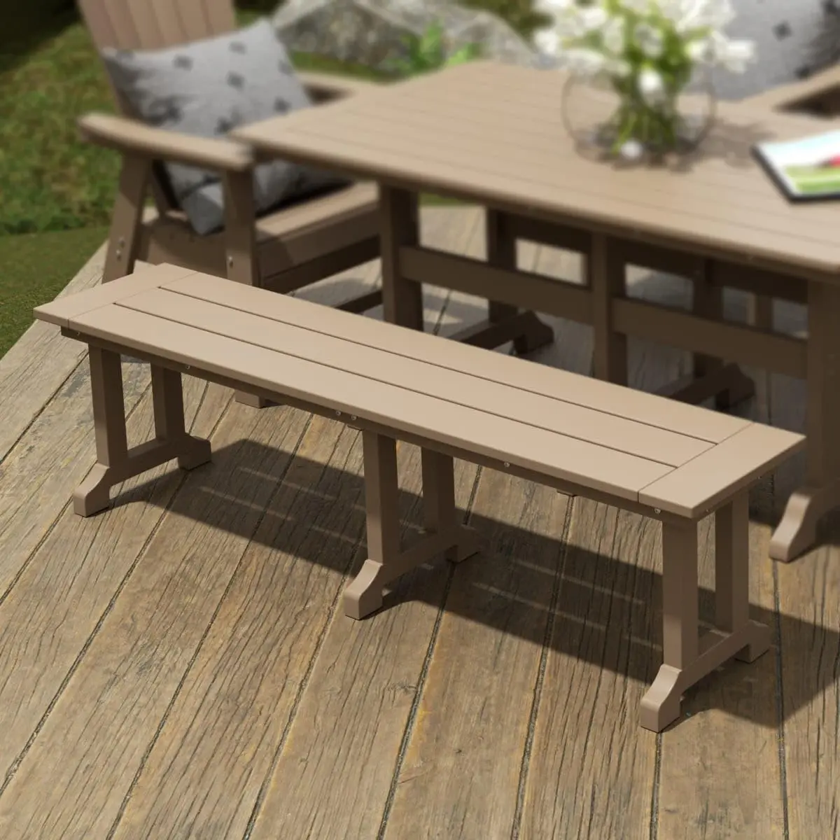 

Malibu 65" Outdoor Dining Bench, All Weather Resistant Poly Lumber Patio Garden Bench Trestle Long Bench for Both, Customized
