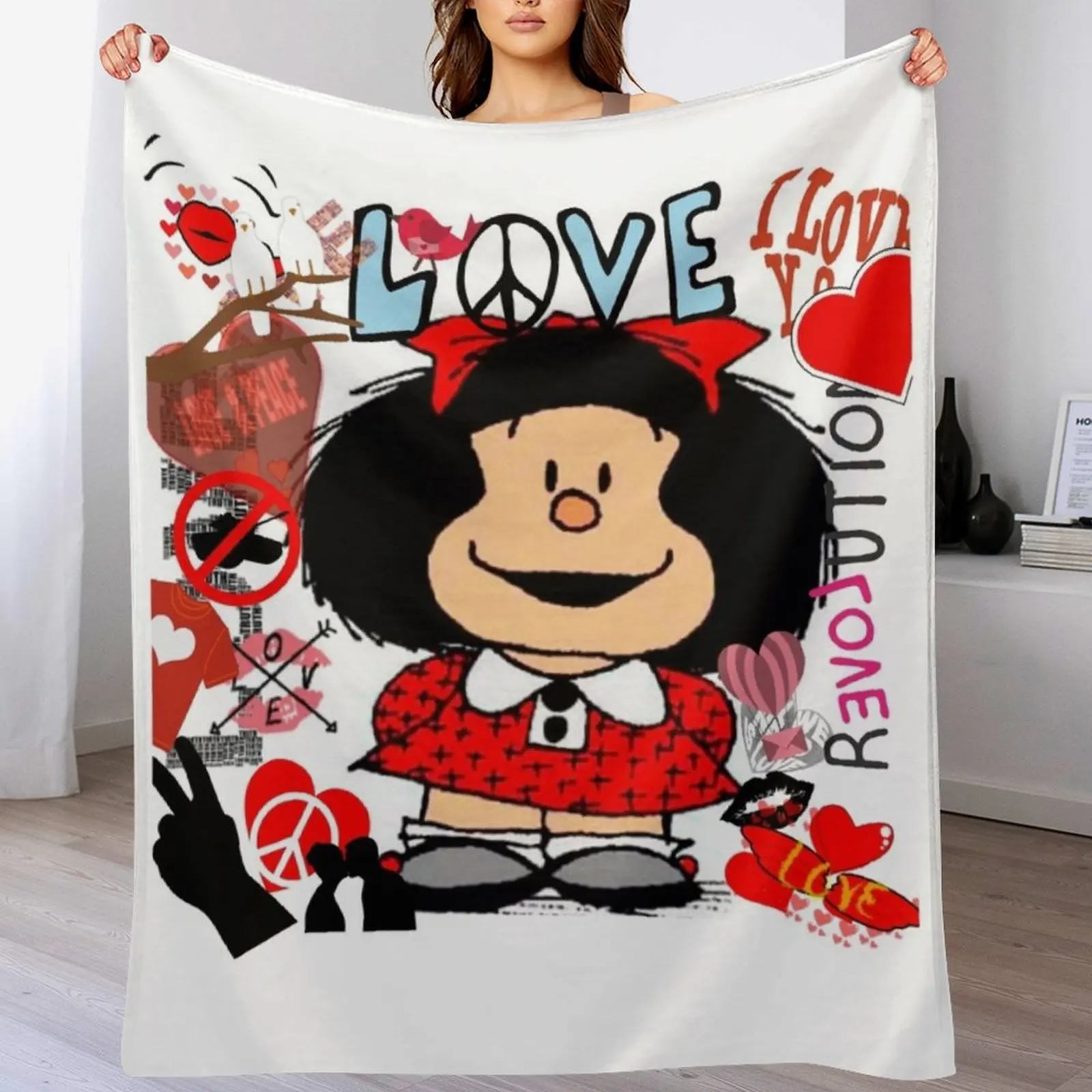 Love, love and mafalda surrounded by hearts Throw Blanket blankets and throws Loose Blankets