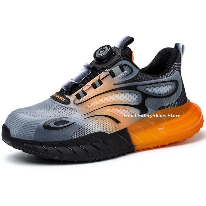 Rotating Button New Safety Shoes Men Anti-smash Anti-puncture Work Shoes Fashion Men Sport Shoes Security Protective Boots Men