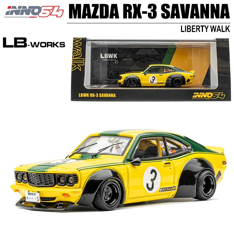 

INNO 1/64 MAZDA RX3 SAVANNA LIBERTY WALK игрушечный автомобиль из сплава, литая металлическая модель, подарки