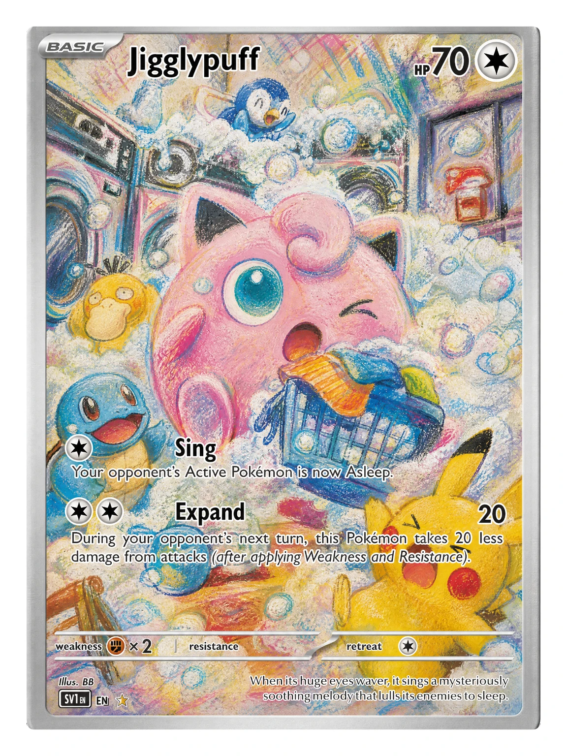 LB08 Laundry Bubble PTCG 5Pcs Holo Cards, Squirtle Psyduck Piplup Jigglypuff Rotom Full Art Fan Art Collectible Trading Cards