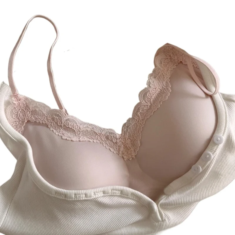 KUCLUT Seamless Lace Underwear, Women's Thin, Small Bust, Jelly Strip, Beautiful Vest, Thin Shoulder Strap Bra