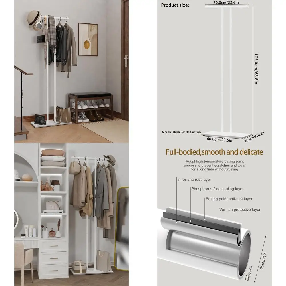 

Sturdy Freestanding Metal Coat Rack with Rock Base, 23.6 Wide for Indoor Garment Storage (White)