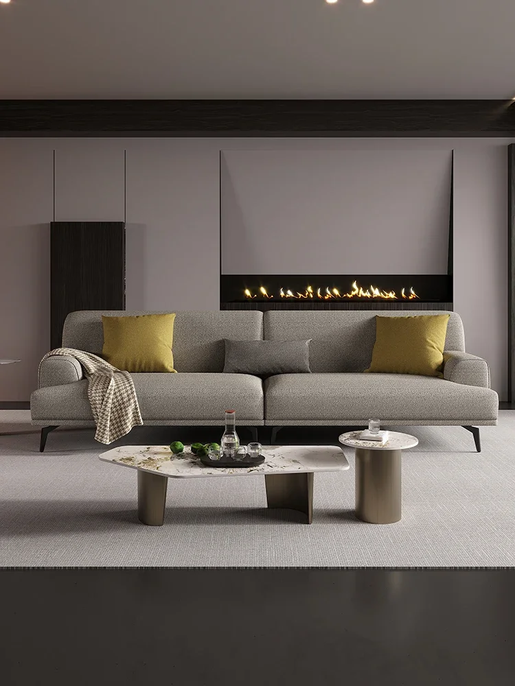 Living Room Modern Simple Small Apartment Straight Row Advanced Burlap Italian Minimalist Sofa