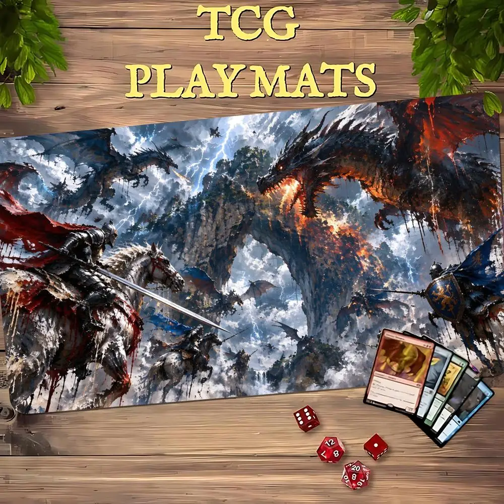 Snow Mountain Black Dragon TCG Playmat Magic Card Battle Mat Non-Slip Durable Stitched Edge 35X60CM Desk Mat Tapete Magic Mat