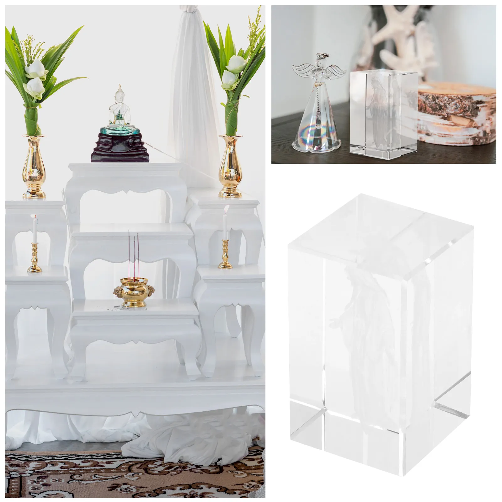 Virgin Mary 3D Internal Engraved Crystal Cube Desktop Ornament Shatterproof Religious Decoration Crystal Centerpiece Home Gift