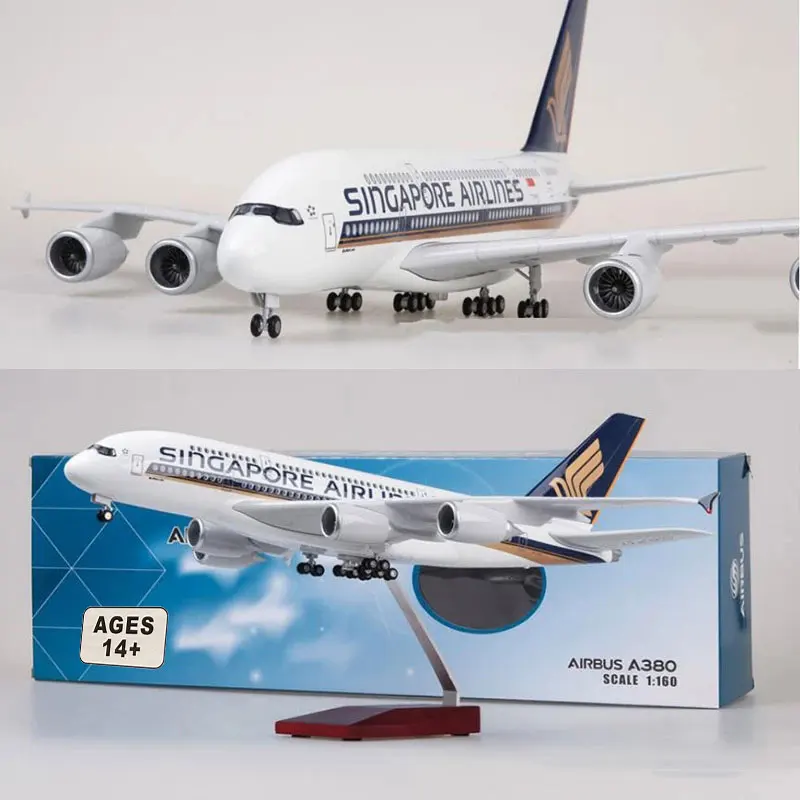 Modèle d'avion de la série Singapour Airbus avec lumières LED, commande tactile ou vocale, décoration ou cadeau, 47cm