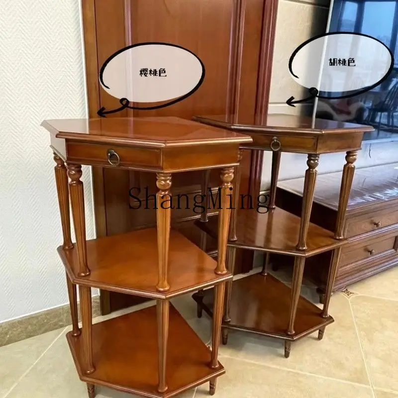 FG simple side sofa side table solid wood triangle table living room corner rack ^